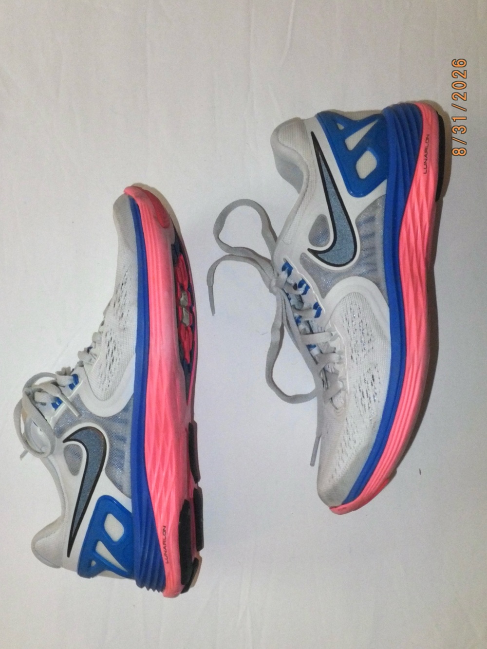 Nike LunarEclipse Women’s Athletic Shoes — White with Blue and Pink 7.5